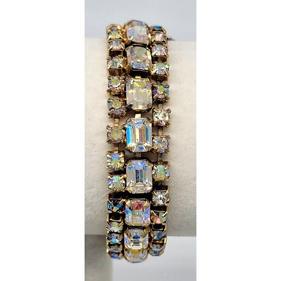 Kramer NY Aurora Borealis Baguette Rhinestone Bracelet Gold Tone Metal Sparkly! - Picture 7 of 12